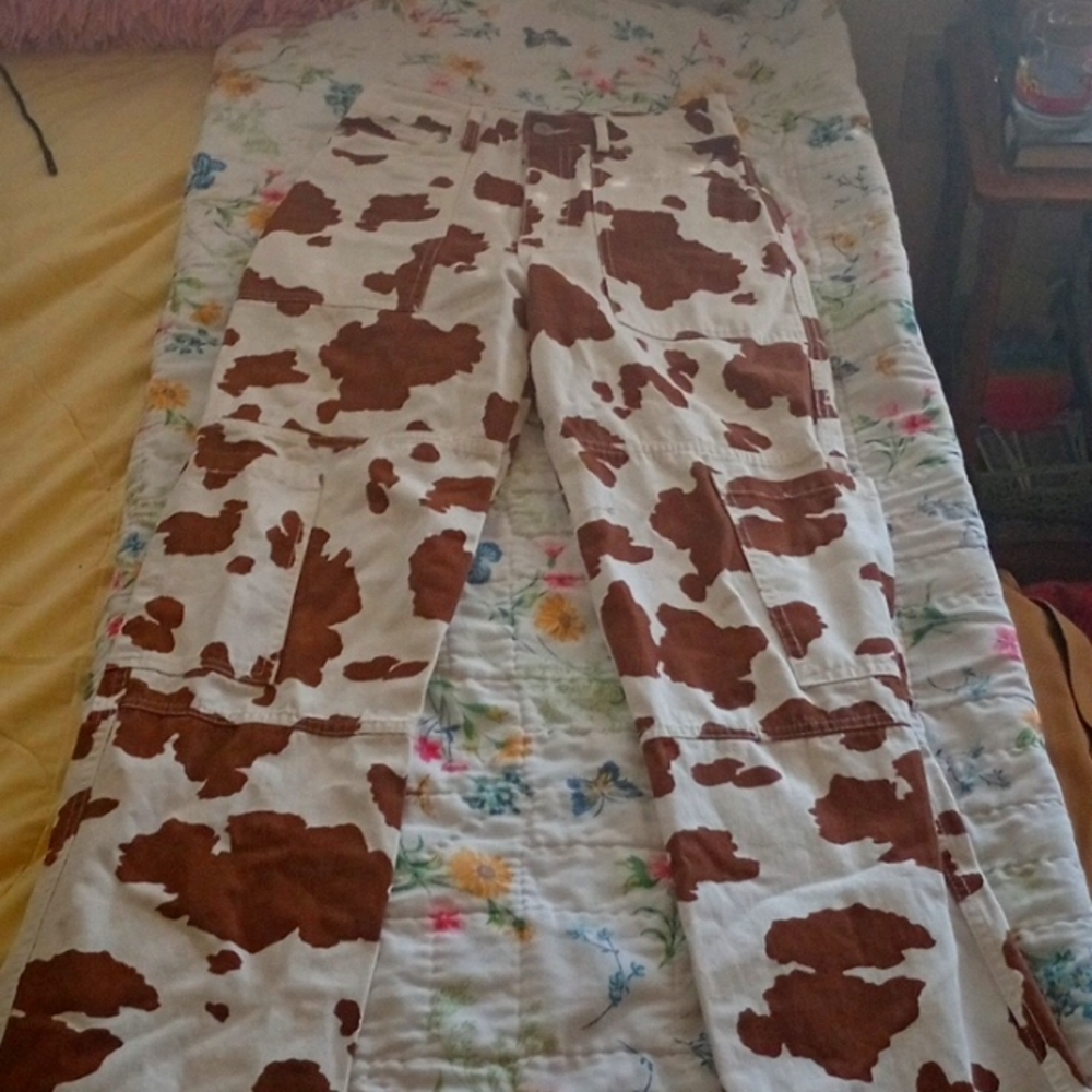 Forever 21 cow print carpenter jeans
